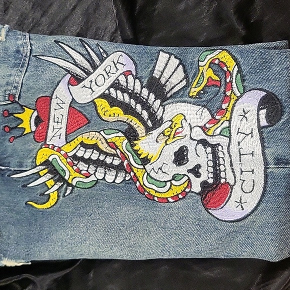ED HARDY AUTHENTIC Embroidery Skull Painted Logo Jeans Size 30 - Picture 5 of 10